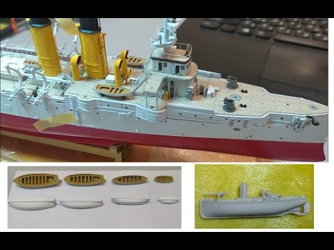 Видео: Крейсер Варяг Звезда 1:350. Часть 11. Работа над катерами, шлюпками и мелочёвкой
