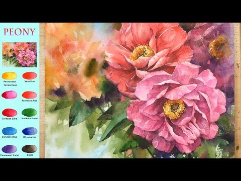 Видео: Цветок Акварель - пион (эскиз смешивание цветов, Arches rough) NAMIL ART
