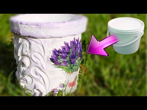 Видео: Горшок для цветов с вензелями из шпаклевки! Объемный декупаж