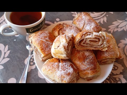 Видео: Слоеные булочки с яблочным повидлом и грецкими орехами!