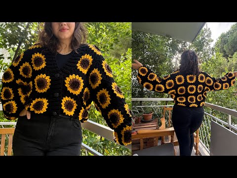 Видео: Как связать укороченный кардиган с подсолнухом крючком 🌻 (Урок «Бабушкин квадрат») #sunflower