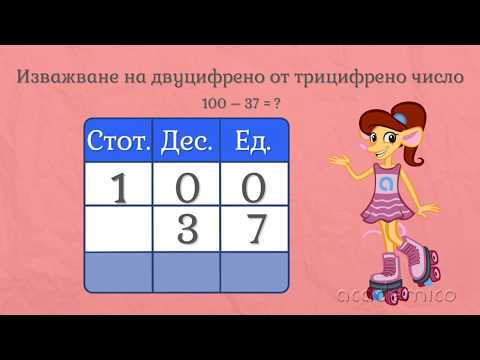 Видео: Изваждане на двуцифрени числа от двуцифрени и трицифрени - Математика 2 клас | academico