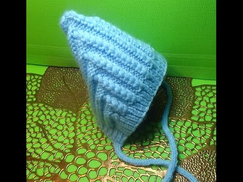 Видео: Вязание спицами детская шапочка для новорожденных " Эльф" #140