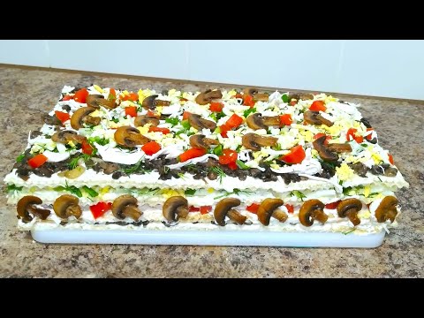 Видео: Шикарный Закусочный Торт на Праздничный Стол! Сытный и Очень Вкусный Слоеный Салат