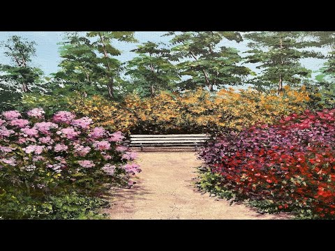Видео: Как рисовать летний парк с цветочными кустарниками. Лессировка.