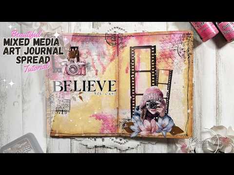 Видео: Красивый урок по созданию журнала с разворотом в смешанной технике