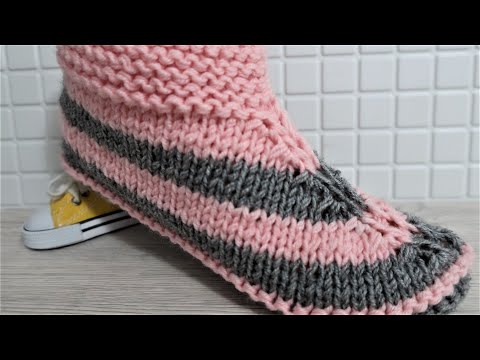 Видео: Тапочки на 2 спицах. ПРОЩЕ НЕ ПРИДУМАЕШЬ!!! Тапочки - " МИЛАШКИ" МК. Вяжем из остатков пряжи.