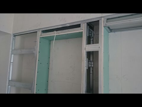 Видео: настенный элемент с вертикальной нишей, монтаж гипсокартона. Plasterboard install.