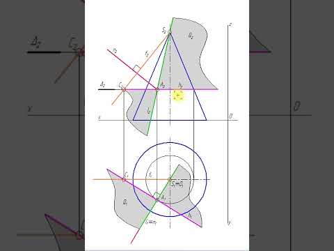 Видео: Начертательная геометрия. Касательная  плоскость и нормаль к поверхности конуса.