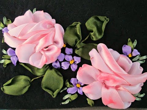 Видео: Розы, незабудки. МК вышивка лентами. Roses, forget-me-nots. embroidery ribbons.
