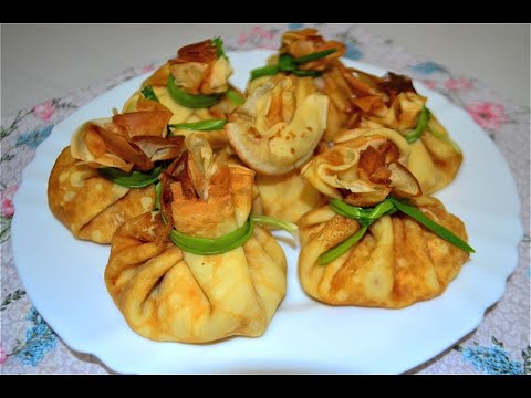 Видео: Самые вкусные Блины-мешочки с курицей и грибами / Блинчики на молоке / Блины на масленицу 2021 # 335