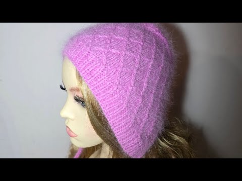 Видео: Шапка чепчик мастеркласс спицами узор ромбы. 1.